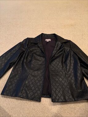 Chico's Black Quilted Faux Leather Jacket, Chicos size 0 (size 4)